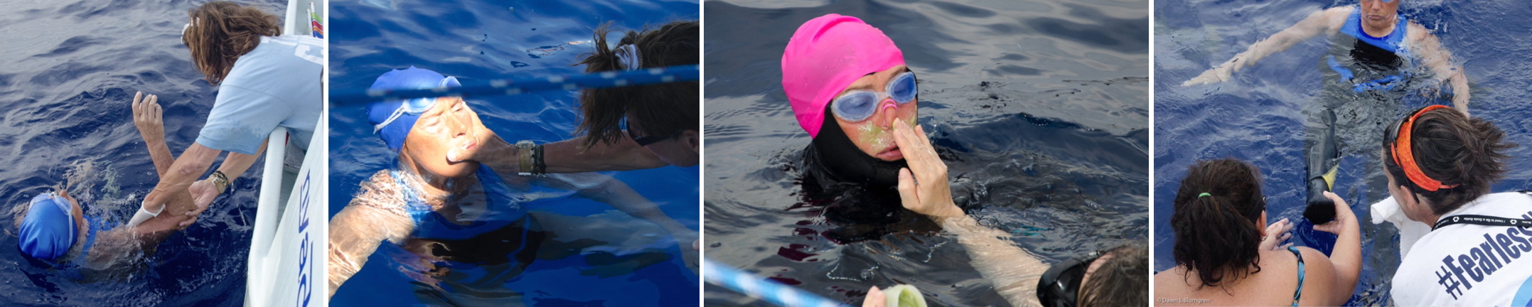 four images showing nyad being touched